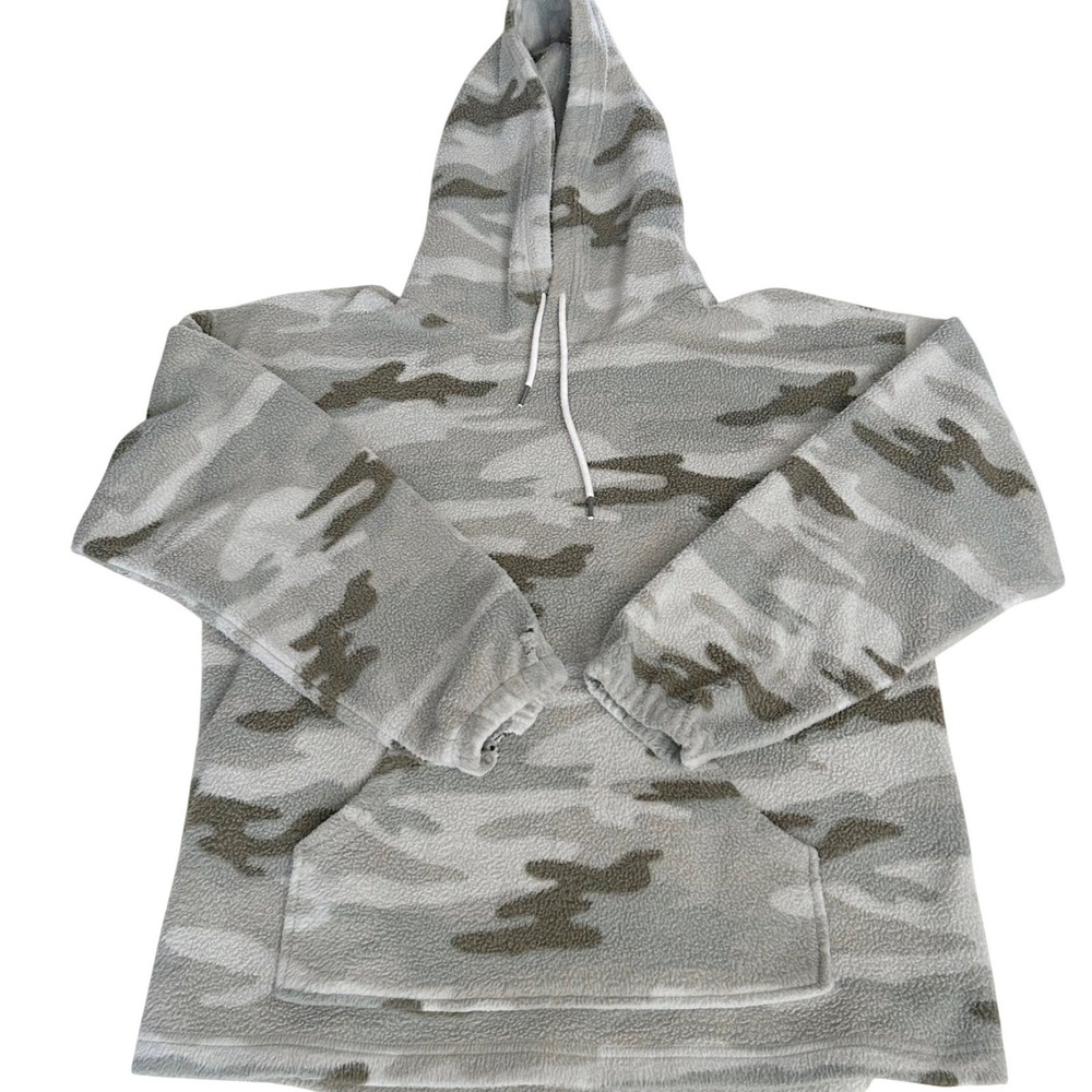 Mens Y2K Camo Fleece Hoodie Grey Olive Pullover Relaxed Fit Truth by Republic L